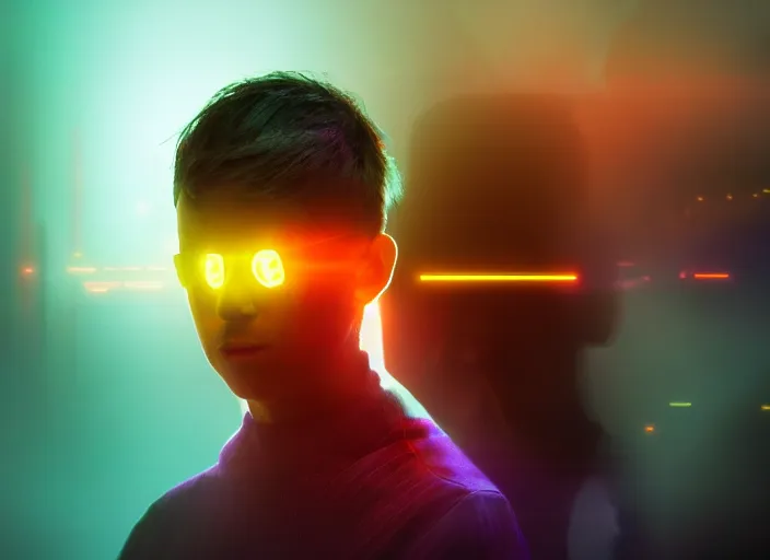 Prompt: hyperfocused young programmer, starring at his code, becoming one with the machine, epic lighting, vibrant colours, volumetric fog, unreal engine