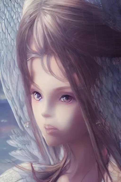 Image similar to Portrait of beautiful anime maiden with angelic wings, intricate, elegant, highly detailed, artstation, concept art, illustration, art by Yoshitaka Amano, Sakimichan, Kuvshinov Ilya, tsuaii