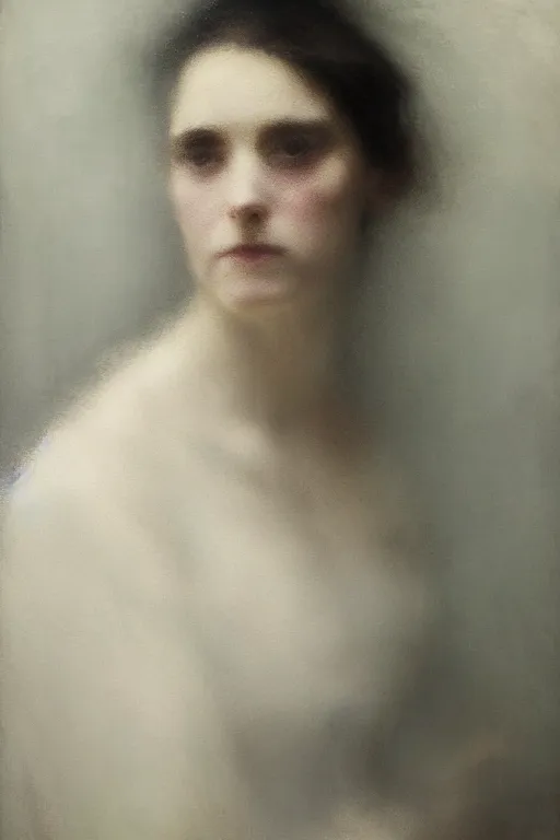 Prompt: detailed cinematic moody colors studio portrait of a victorian lady with a sensual pose with a blurred face, high quality by jeremy mann, only one head single portrait