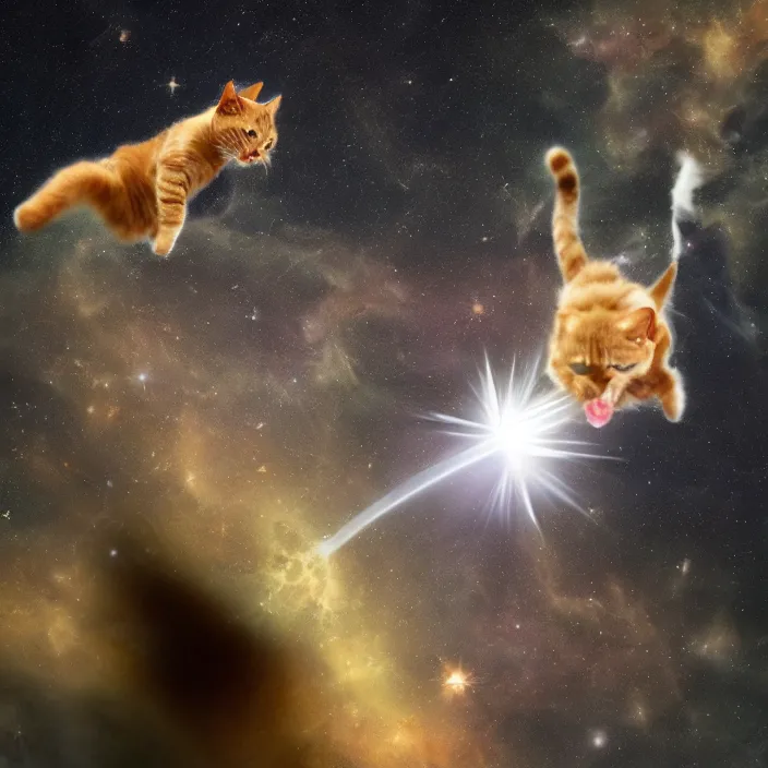 Image similar to a cat flying through space, high resolution photo