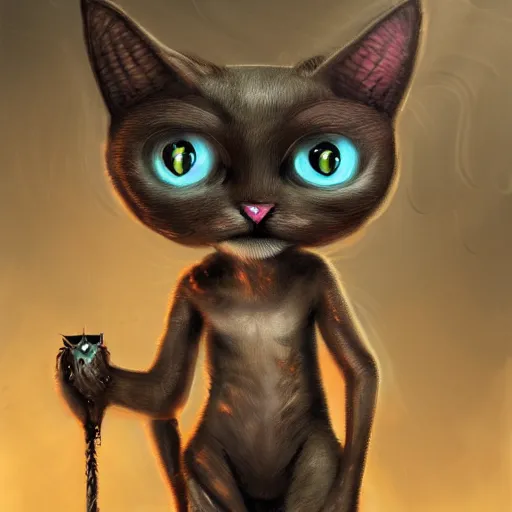 Prompt: cute furry anthropormorphic alien cat cyborg creature with big eyes, character concept detailed painting 4 k