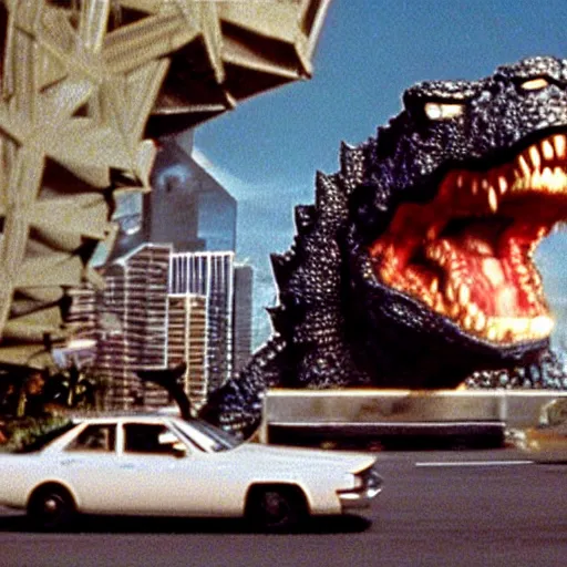 Image similar to a film still of Godzilla in Fear and Loathing in Las Vegas (1998)