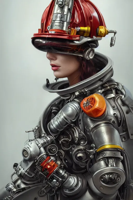 Prompt: a beautiful ultra detailed fine art portrait of a futuristic mechanical cybernetic firefighter cyborg wearing a graduation hat, by tom bagshaw and anna dittman, studio lighting, firefighter, golden ratio composition, 3 5 mm lens, cybernetic scifi, deep depth of field, artstation, 8 k