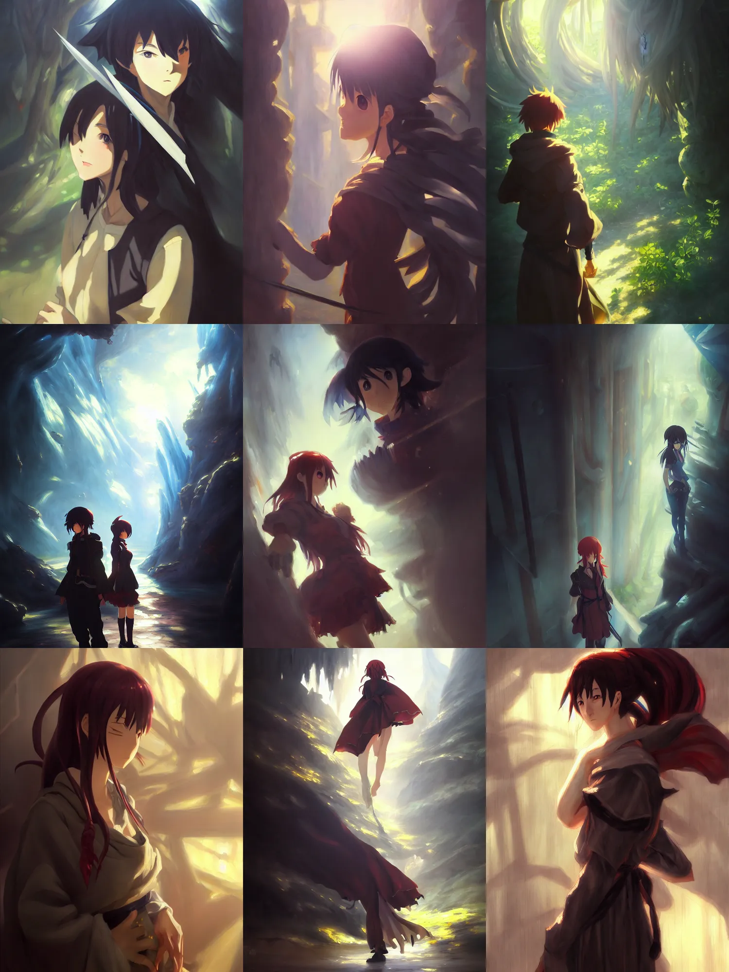 Prompt: classical oil painting of anime concept art featuring a rogue hiding in the shadows, fantasy, trending on artstation, stylistic, brush strokes, oil, canvas, beautiful portrait, by kawacy and makoto shinkai, anime portrait, official anime artwork