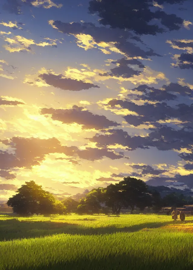 Image similar to golden farmland, makoto shinkai