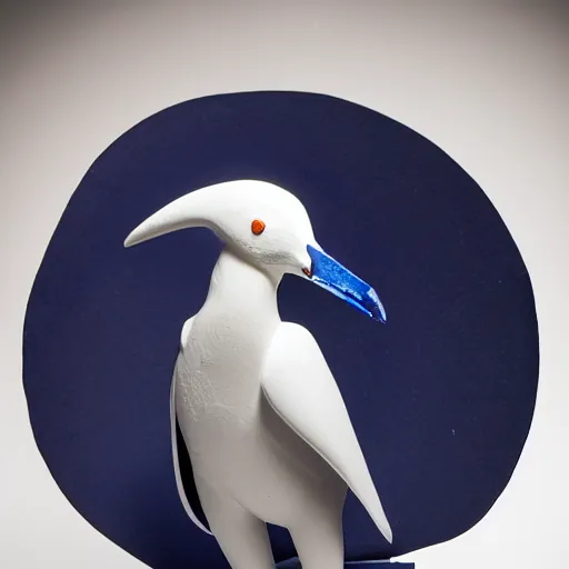 Prompt: stylized dynamic sculpture of a white and lapis lazuli crow, beautiful studio lighting 35mm F/1.2