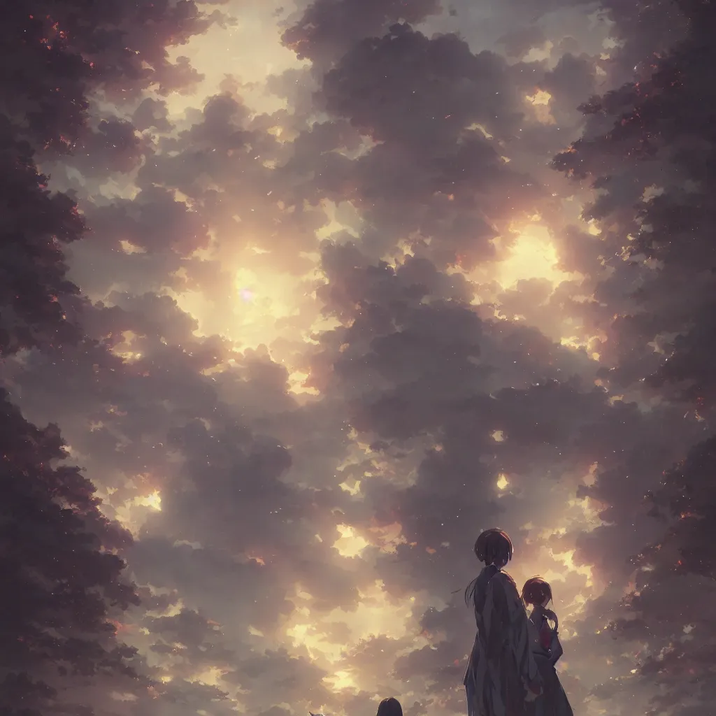 Image similar to anime kyoto animation key by greg rutkowski night