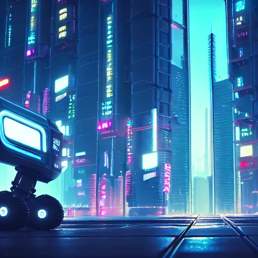 Image similar to a cute big robots life in cyberpunk city. super realistic 8 k render of a elegant, cinematic composition