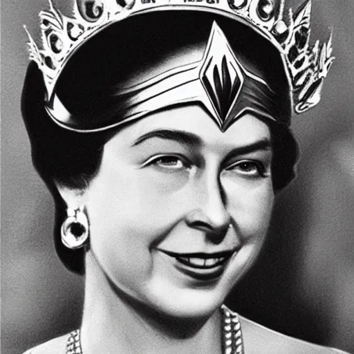 Image similar to The Queen Elizabeth II as wonder woman, portrait, photorealism, detailed, square