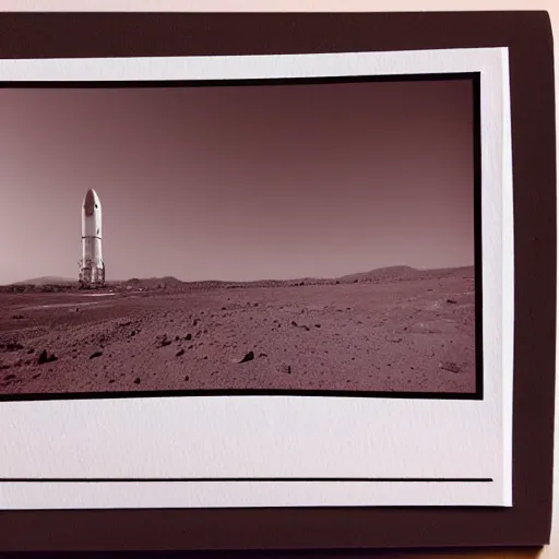 Image similar to black and white polaroids of a rocket taking off from mars