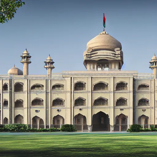 Image similar to Indo-Saracenic:3 style building for the new Parliament of India, photorealistic, hyper realistic, super detailed, highly detailed, 8K resolution