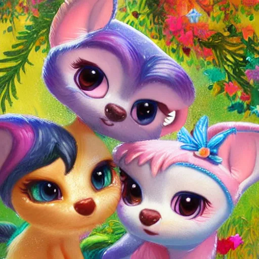 Image similar to 3d Littlest Pet Shop, forest, glitter, master painter and art style of Noel Coypel, art of Émile Eisman-Semenowsky, art of Édouard Bisson