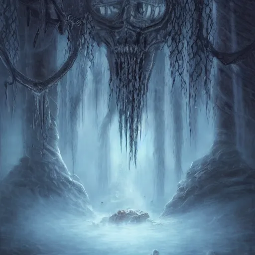 Prompt: menacing absence swamp God intercession forbidden Antarctica freezing cult incomprehensible hostility potency, realistic fantasy, cinematic, extremely high detail, photorealistic, cinematic lighting, oil painting, intricate line drawings, 4k resolution