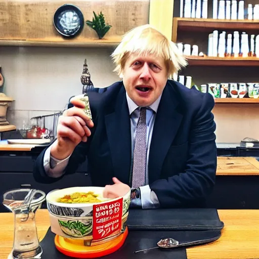 Prompt: boris johnson eating a bowl of ramen