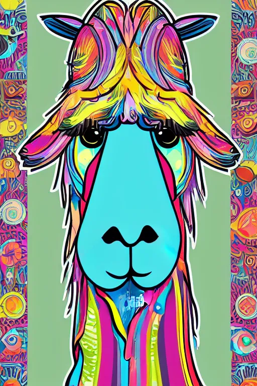 Image similar to Portrait of cute llama, sticker, andromorphic, colorful, illustration, highly detailed, simple, smooth and clean vector curves, no jagged lines, vector art, smooth