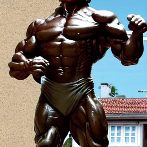 Image similar to a photo of a statue of arnold schwarzenegger made out of schwarzwalder kirschtorte