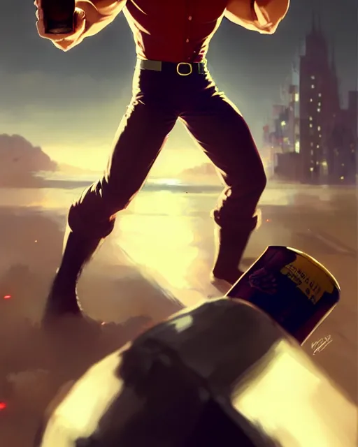 Prompt: gigachad luigi fighting like one punch man in a suit holding a beer can, fantasy character portrait, ultra realistic, full body concept art, intricate details, highly detailed by greg rutkowski, ilya kuvshinov, gaston bussiere, craig mullins, simon bisley