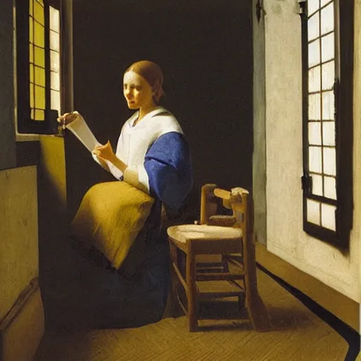 Prompt: Emma Watson, painting by Vermeer