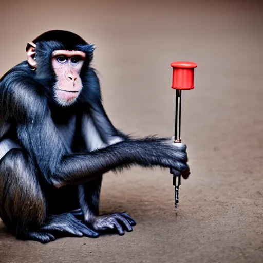 Image similar to a monkey using a drill, 4 k, highly detailed