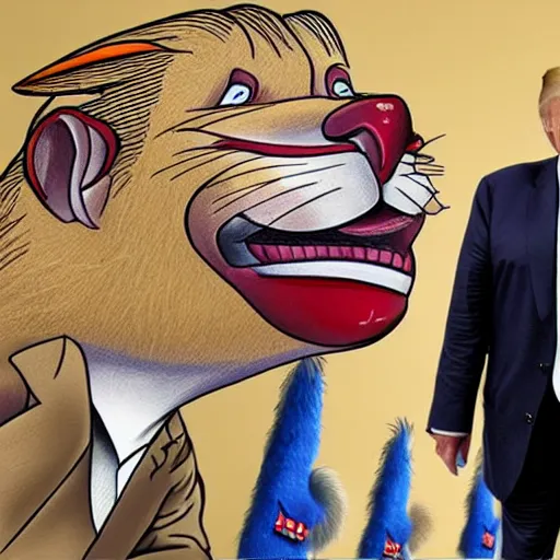 Image similar to donald trump as a furry with prison tattoos