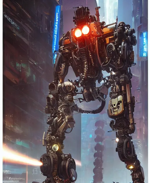 Prompt: cyberpunk digital illustration pathfinder robot from apex legends ( cyberpunk 2 0 7 7 character design ), portrait by james gurney and laurie greasley, concept art, cinematic composition, hyper realism, photorealistic, dramatic lighting, highly detailed, vintage sci - fi