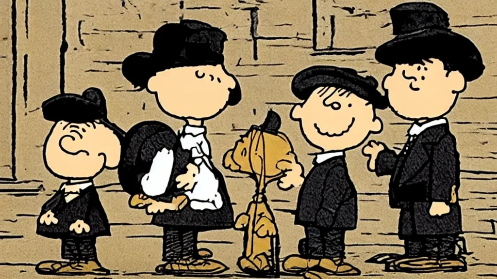 Image similar to peanuts dressed like the peaky blinders