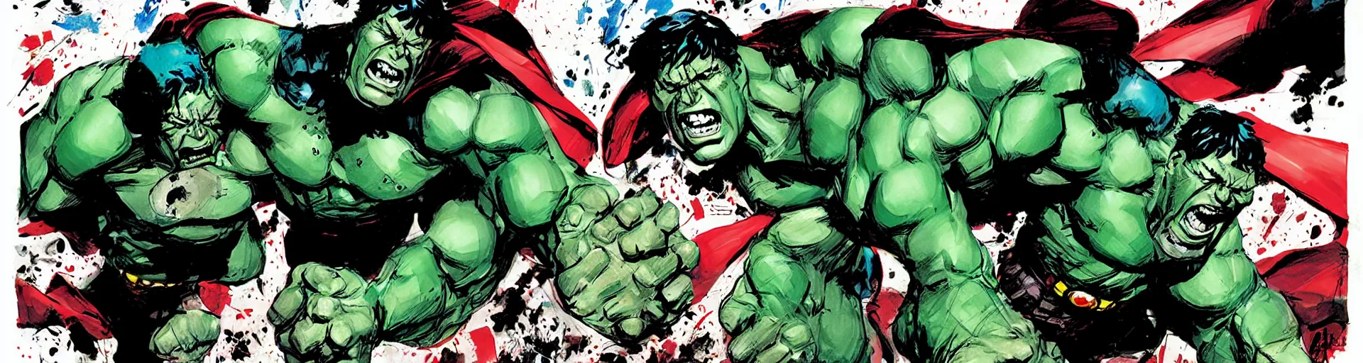 Prompt: hulk vs superman by ashley wood