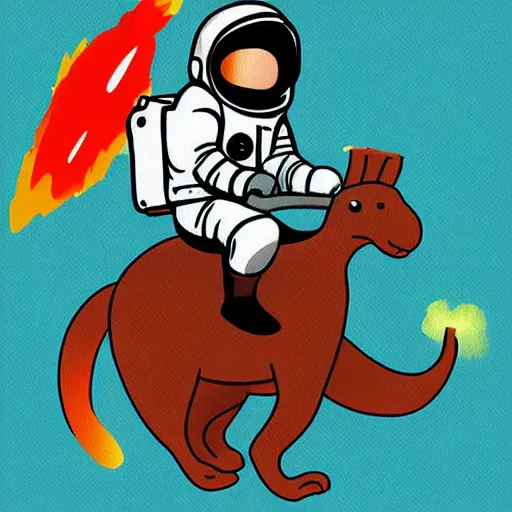 Prompt: an astronaut riding on a dinosaur, digital art