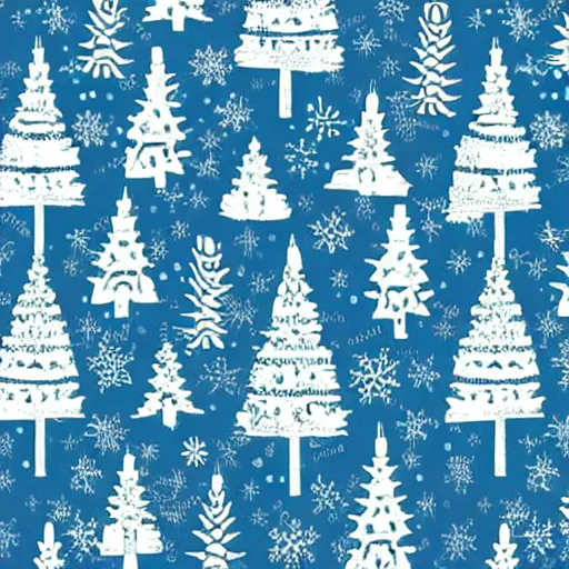 Image similar to a woodblock print christmas tree repeating pattern