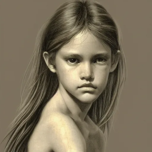 Image similar to hyperrealist portrait photo of a young gynoid by sally mann and alan lee, fantasy, photo realistic, dynamic lighting, artstation, poster, volumetric lighting, very detailed faces, award winning, full face, symmetry