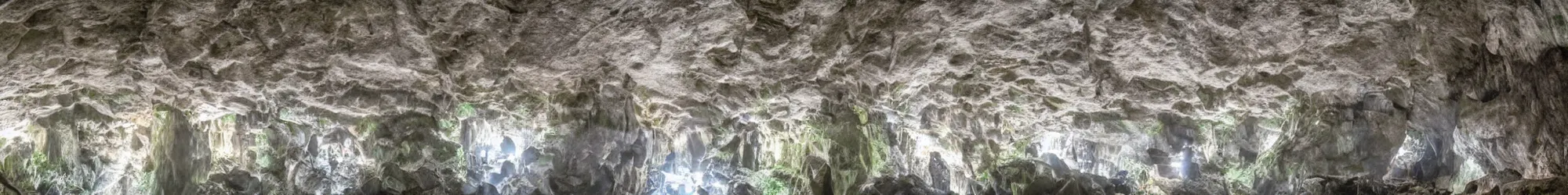 Prompt: wide angle view inside Son Doong Cave in Vietnam, 3d stereoscopic equirectangular 360, fov 90 degrees, horizon centered, yaw 0 degrees