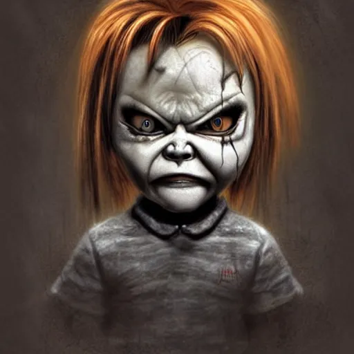 Prompt: grunge drawing of chucky by - michael karcz , loony toons style, horror themed, detailed, elegant, intricate