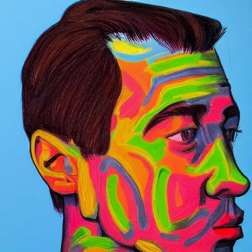 Image similar to a colorful drawing of a man's face and neck, an ultrafine detailed painting by reynolds beal, behance, figurative art, outlined art, fauvism, art on instagram