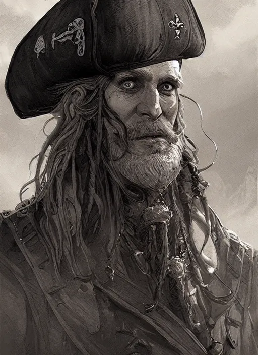 Prompt: Portrait, old pírate captain, Dynamic lighting, cinematic, establishing shot, extremely high detail, foto realistic, cinematic lighting, pen and ink, intricate line drawings, post processed, concept art, artstation, matte painting, style by Raphael Lacoste, Eddie Mendoza