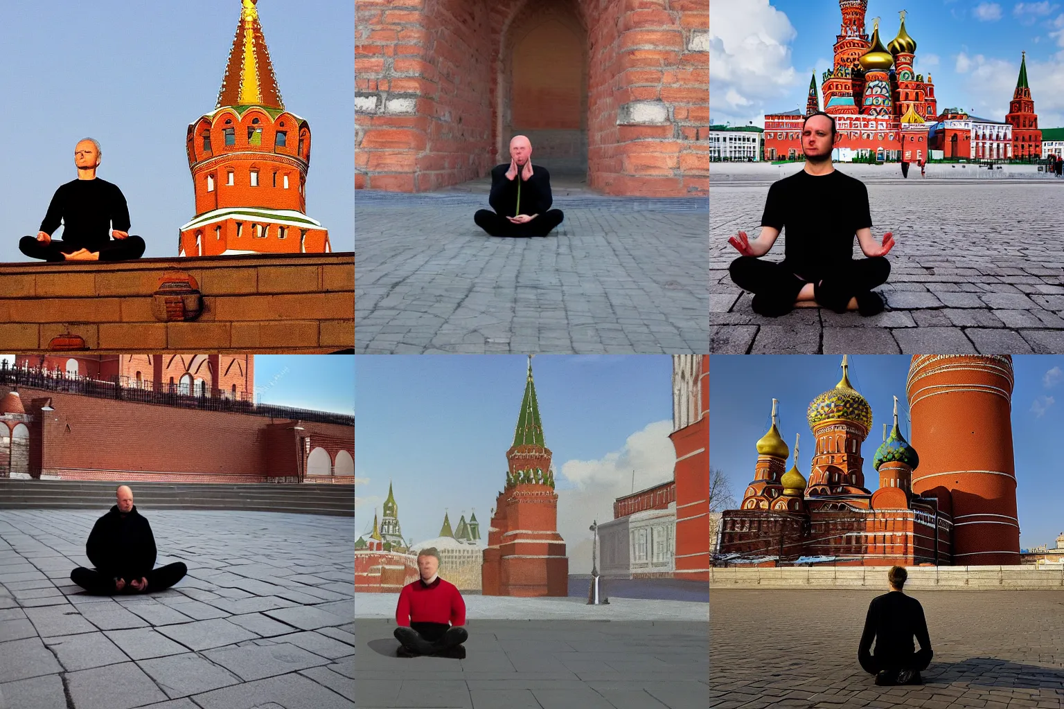 Prompt: Viktor Pelevin meditates against the background of the Kremlin