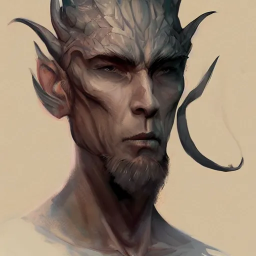 Prompt: portrait of a draconic male, strong build, highly detailed, wearing simple robes, trending on art station, character concept art, photorealistic by michael komarck, greg rutkowski, victo ngai, artgerm and j. dickenson