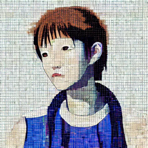 Image similar to mosaic portrait of Lain Iwakura with robot ears by Saimir Strati, 4k, intricate details, digital, water