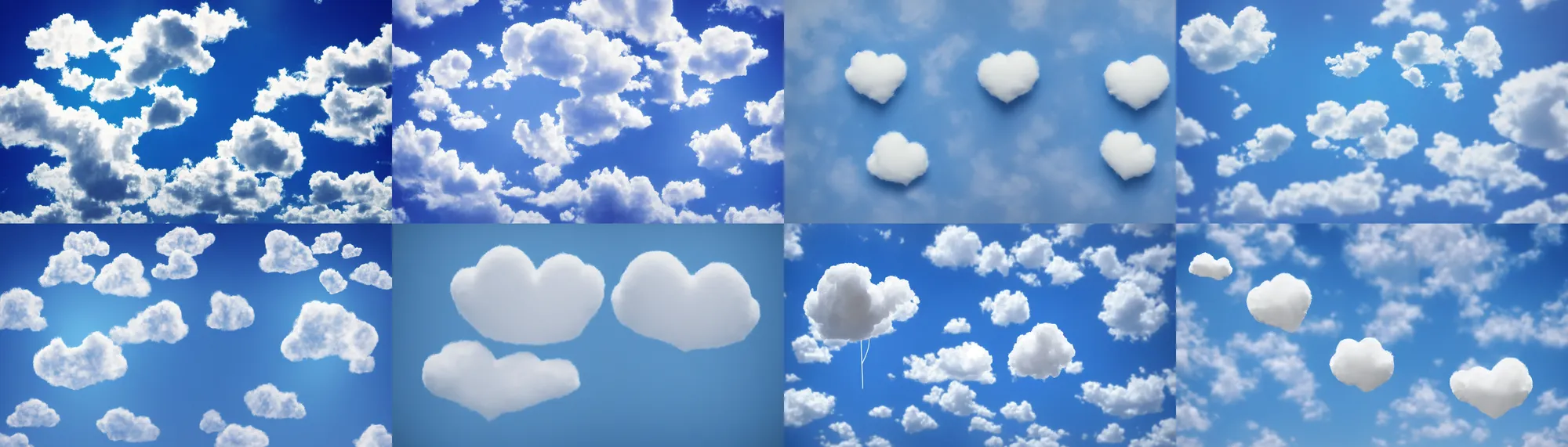 Prompt: tiny fluffy cloud heart on blue clear sky, detailed, hyper realism, photo, realistic, soft volume absorbation, volume light, view up, diffused lights, ultra realism, cinematic, film