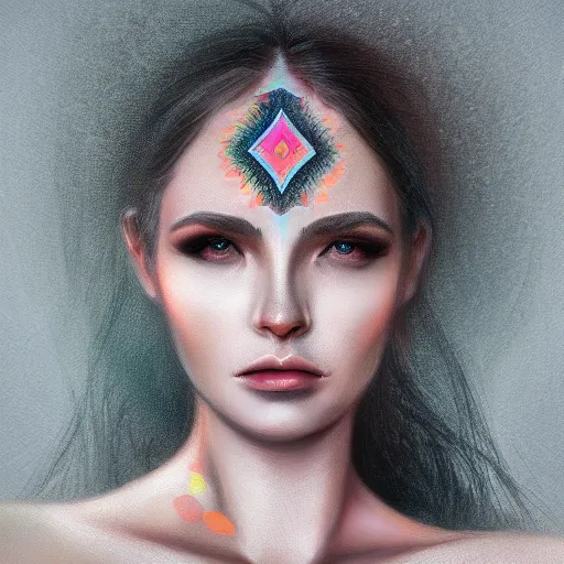 Prompt: face portrait of a woman, inspired by mandy jurgens, fractal jewellery, light make up, 4 k, high detailed, illustration