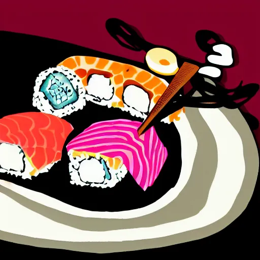 Prompt: A piece of sushi eating a person, concept art