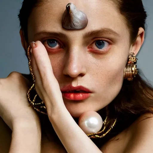 Prompt: behind the scenes of girl with a pearl ear ring by vermeer cinematic lighting vogue cover shoot, detailed face, headshot and body shot, taken in the 1600s, very very very very detailed face, beautiful nostalgic quality