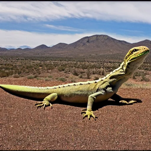 Image similar to <photograph quality=very-high location =new mexico>giant lizard</photograph>