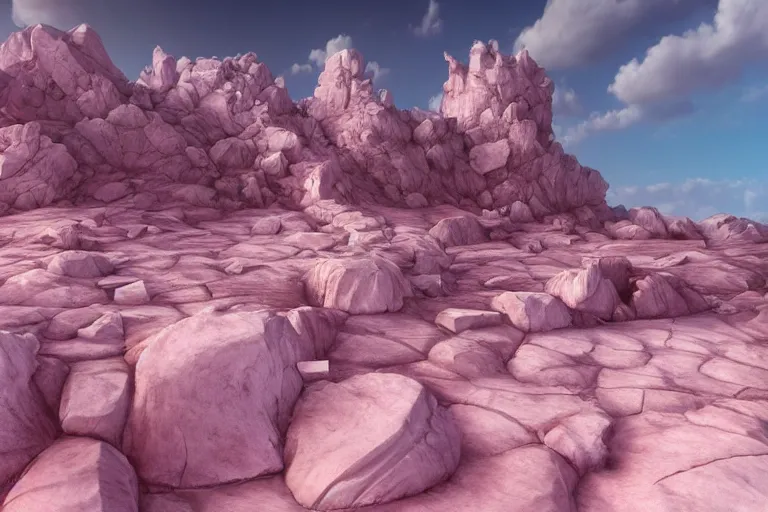 Prompt: pink desert, a broken white marble statue octane render detailed unreal engine 5 surrealism by leon tukker and jacek yerka