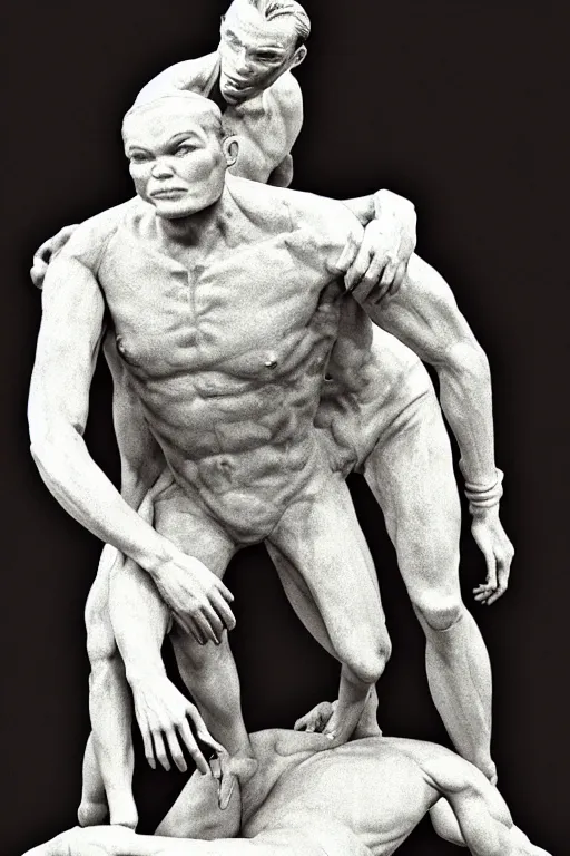 Image similar to full body, alan turing wrestling with agent smith, sculpture by auguste rodin