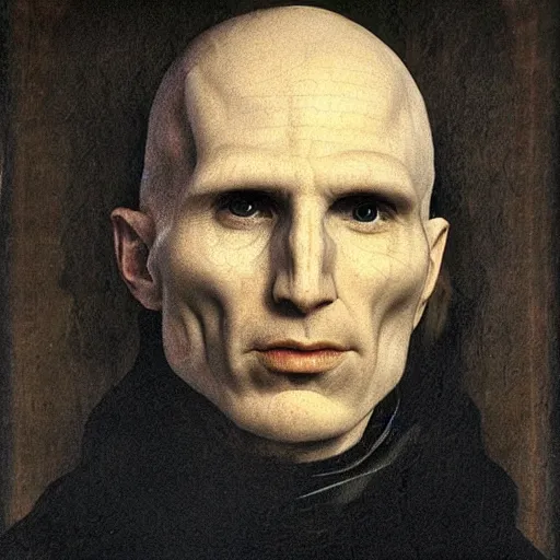 Image similar to a renaissance style portrait painting of Voldemort