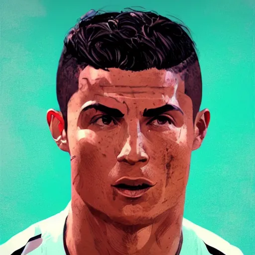 Image similar to Cristiano Ronaldo profile picture by Greg Rutkowski, asymmetrical, Organic Painting , Matte Painting, geometric shapes, hard edges, street art, trending on the artstation:2 by Sachin Teng:4