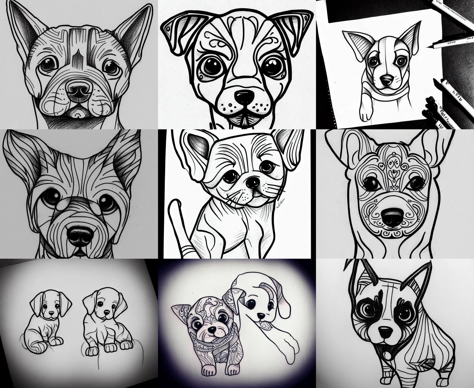 Image similar to Tattoo Design line sketch adorable lineart puppy, bolt lines very aesthetic