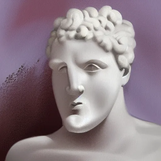 Image similar to a white reneissance statue head drinking a coctail, digital painting