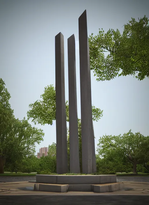 Prompt: highly detailed realistic architecture 3 d render of a futuristic stele monument in frank lloyd wright style standing in city park, archdaily, made in unreal engine 4 octane render