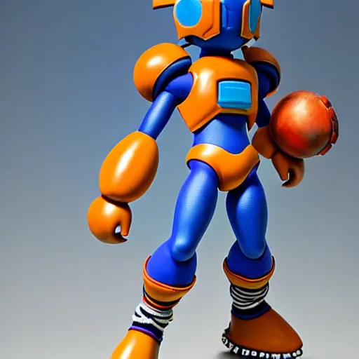 Image similar to realistic scultpure of sneaker design, sneaker design megaman capcom style mixed with aztec mayan native street fashion, painted by akira toriyama and studio ghibli princess mononoke megaman capcom